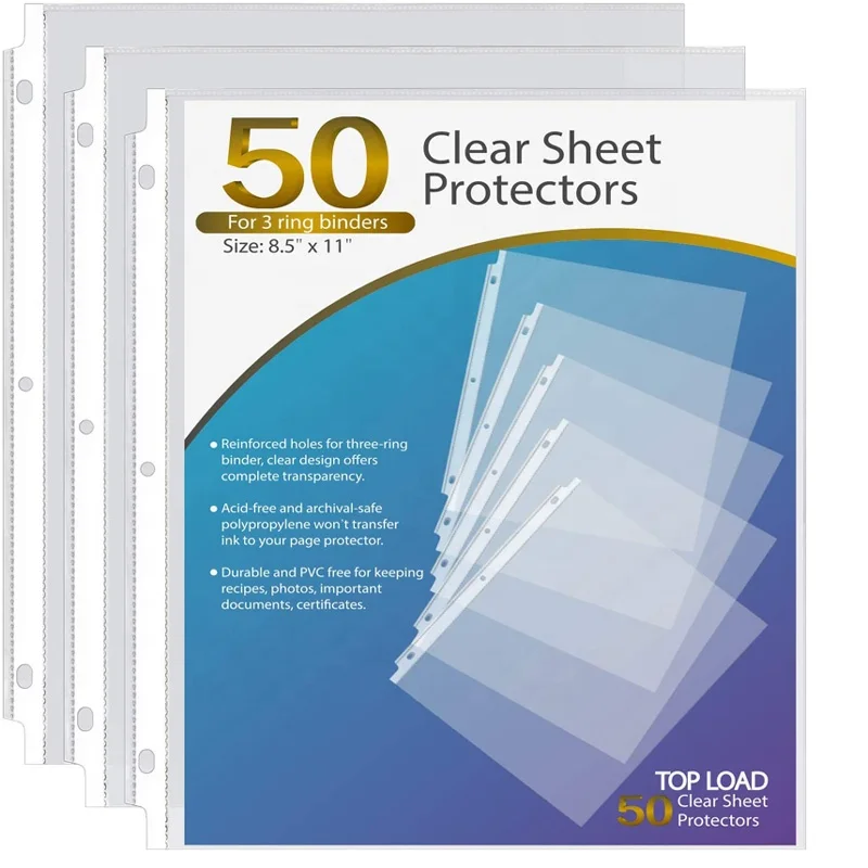 Loose-leaf Pocket Punched Pocketed clear sheet protector 11 Hole PP Sheet Protector