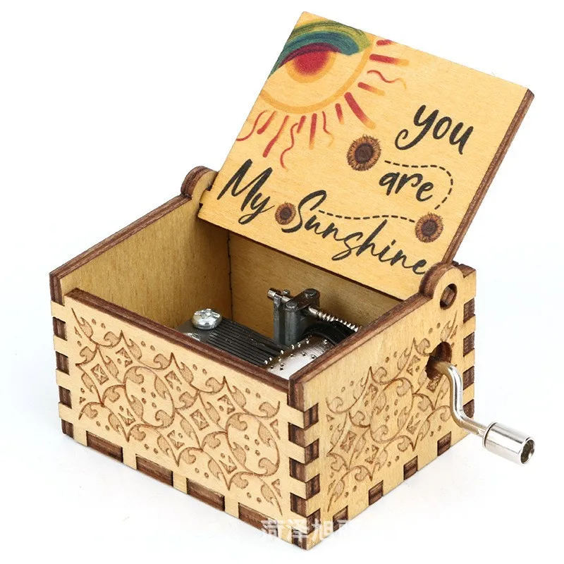 Decoration for Gift Box Music Home Decor Kids Musical Instruments Toys Engraving Hand Crank Wooden Music Box