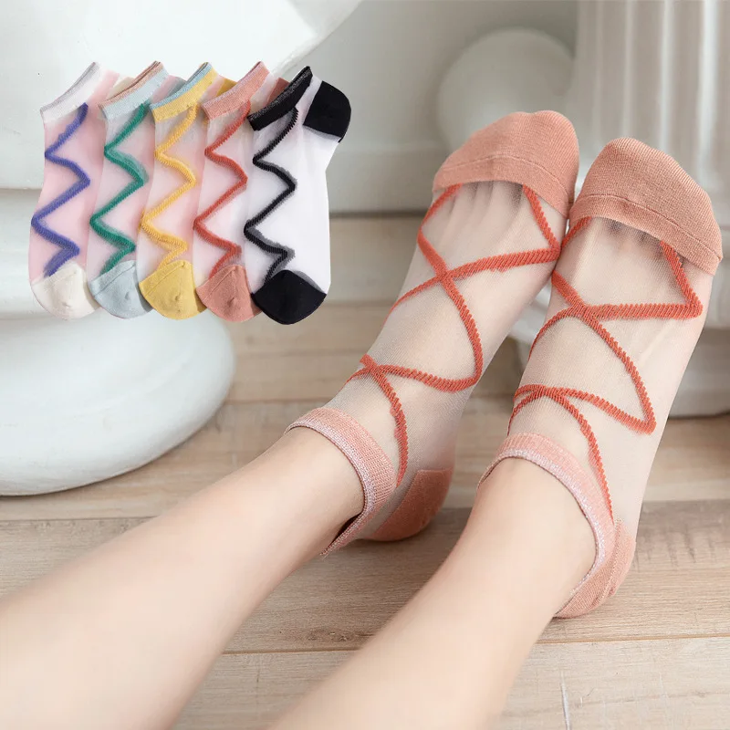  Special Design fashion sheer socks girl plaid transparent thin silk