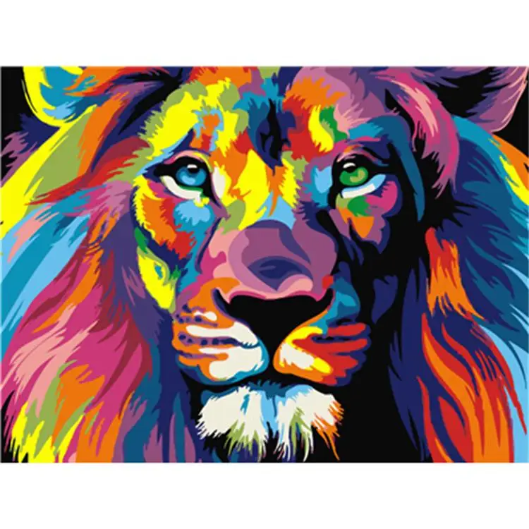 Wholesale DIY digital painting by numbers colorful lion wall pictures canvas painting