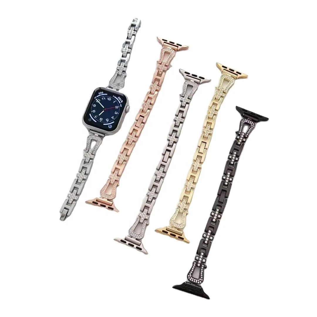 Diamond Stainless Steel Watch Band 38/40/41/42/44/45mm Watch Strap For Apple Watch Band Series 7 6 5 4 SE