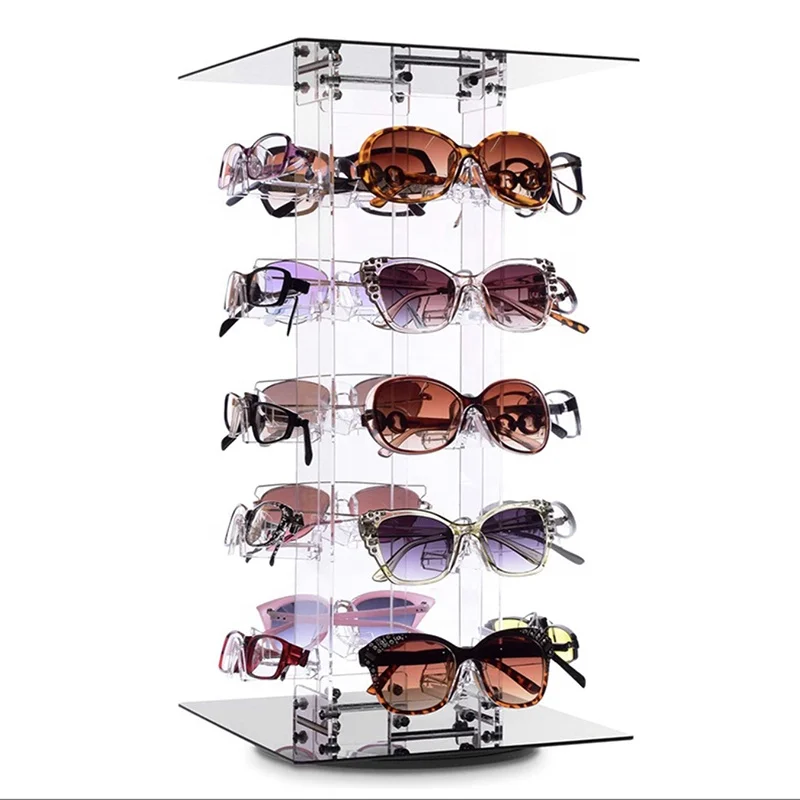 In Eyewear Shop Acrylic Rotating Transparent Standing 20 Frames Display Retail for Optical Glasses