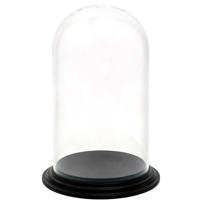 Clear extra large Glass Dome Tabletop Centerpiece Artwork Bell Jar rose Display Case with Black Base