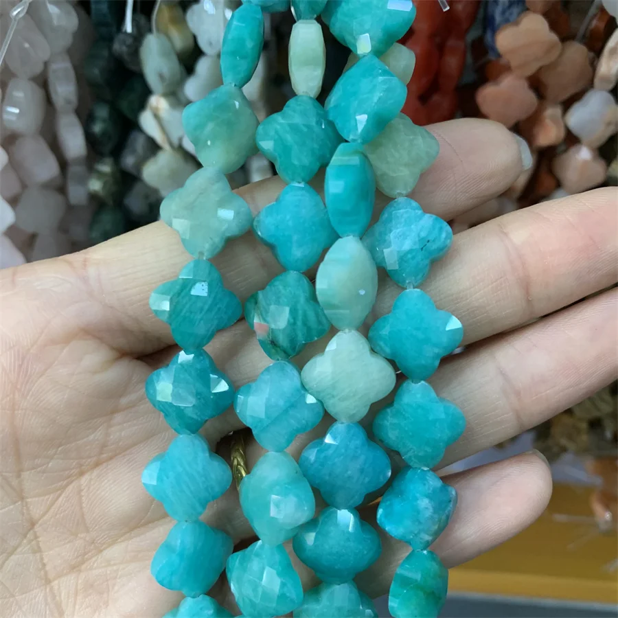 Wholesale 12*12mm faceted natural gem flower four leaf clove beads Gemstone Natural Stone Beads For Jewellery Making