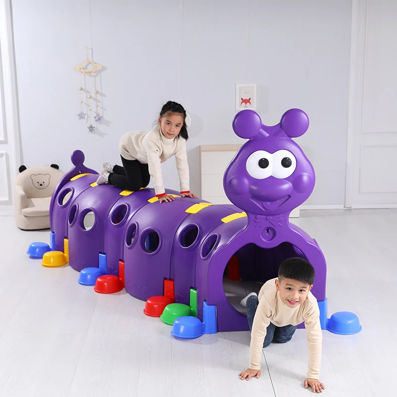 Moetry Preschool Indoor Toys Kids Plastic Play Tunnel Purple Caterpillar Crawl Tunnel for Nursery School Toddler