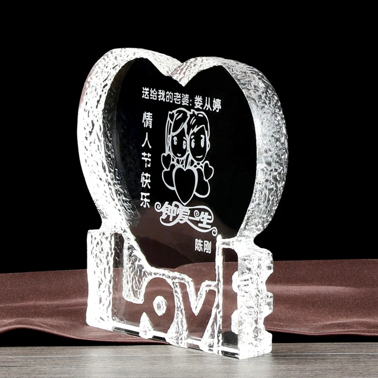  Сердце Кристалл Айсберг выгравированы Индивидуальные логотип для кристалл свадебный подарок
