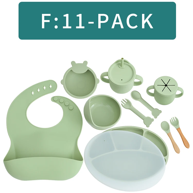  Amazon Baby Top Seller Product Sourcing Feeding Plate Set BPA Free Silicone Suction Dish and Spoon Bamboo
