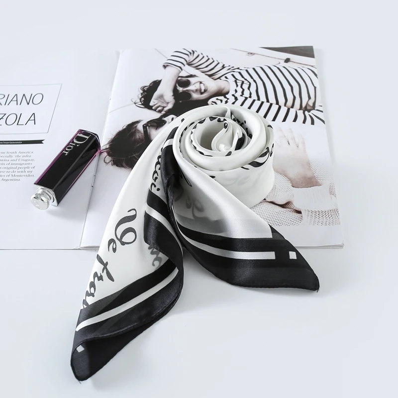 Женский квадратный черный Шелковый Атласный головной шарф с индивидуальным логотипом