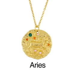 Wholesale Fashion Gold Plated Crystal Jewelry Necklaces Joyeria Dijes Zodiac Necklace Pendant for Women