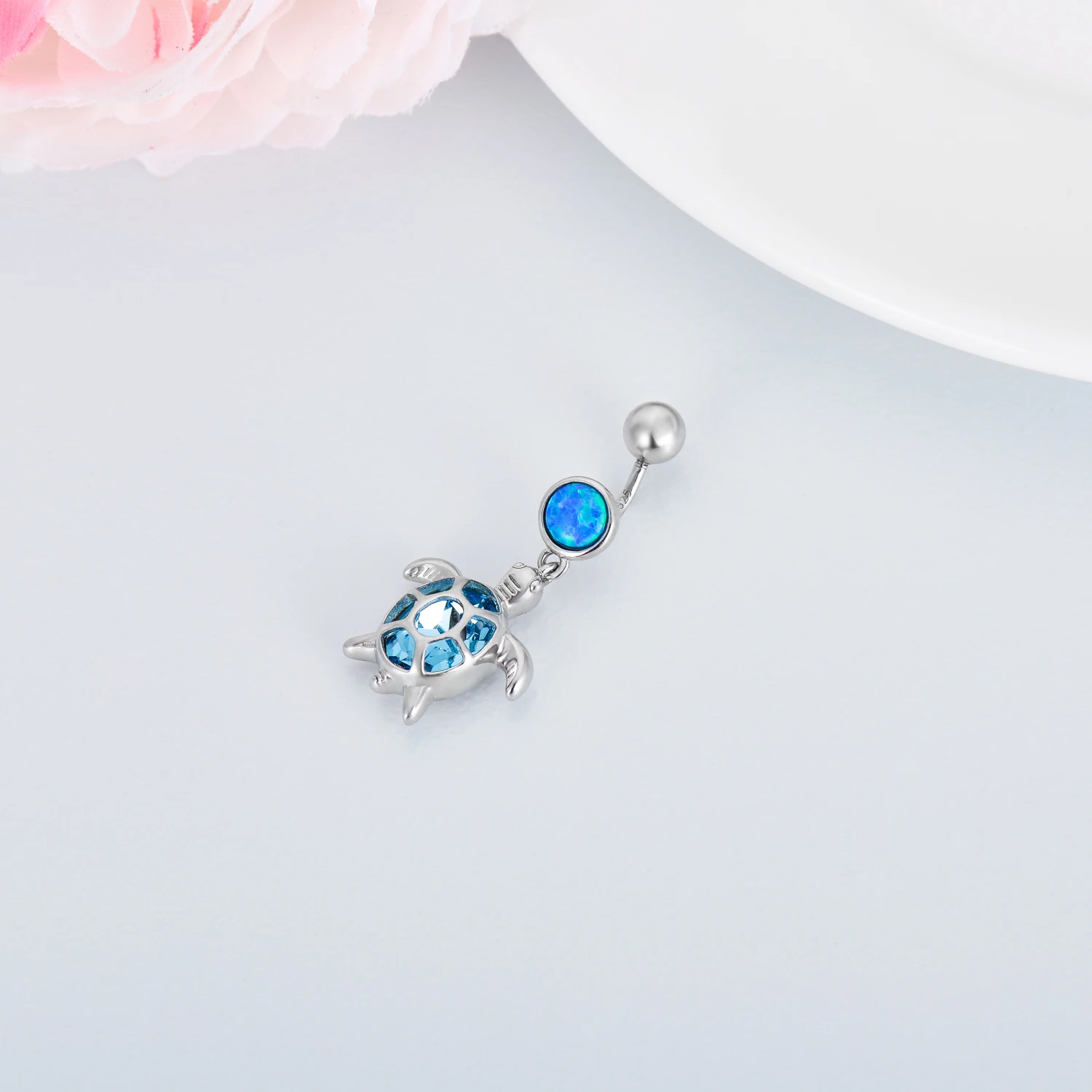 High Quality 925 Sterling Silver Blue Opal Sea Turtle Belly Button Women Sexy Navel Piercing Ring Belly Ring Belly Piercing