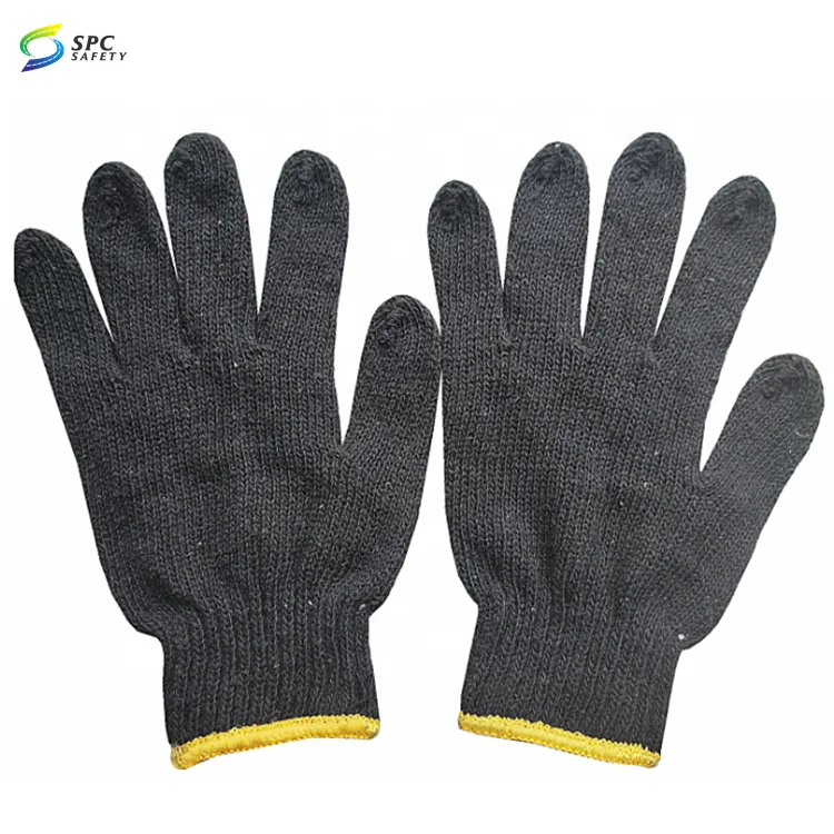 Factory direct sale Anti slip Hand protection Black polyester cotton yarns string knitted cotton work safety hand gloves