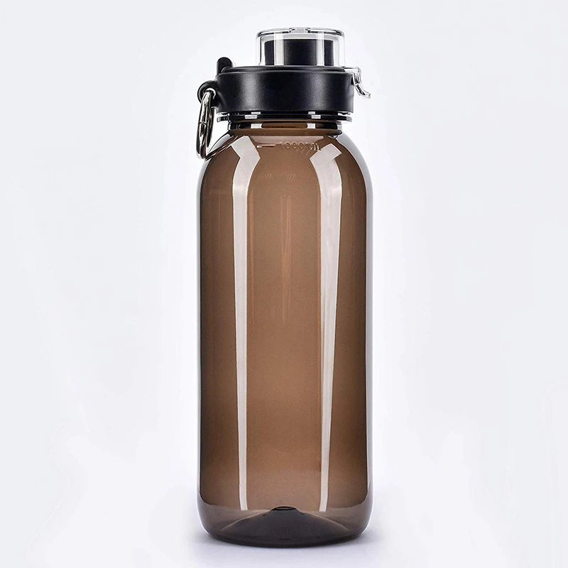 1 Litre Clear Brown Outdoor Water Bottle with Wide Mouth Design for Ice Cubes