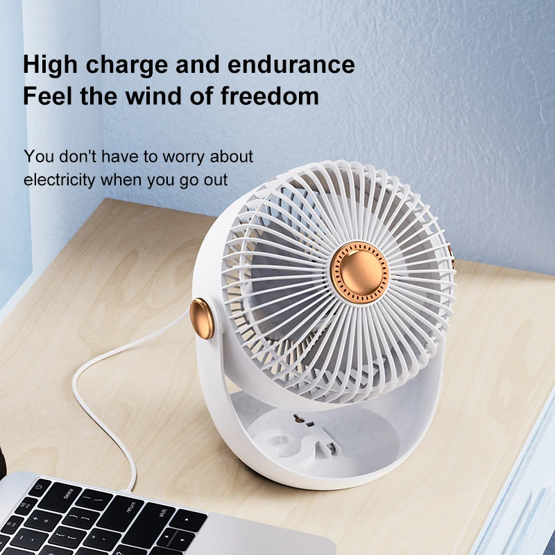 Multi-function 2400Mah Rechargeable Desk Circular Mini Fan Rotated Cooling Outdoor Electric Table Usb Fan with Hook