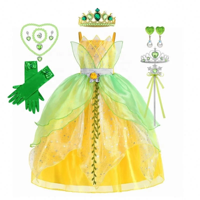 Christmas fairy tiana costume girls tinker bell princess dress elf wings fancy birthday cosplay party gowns for kids halloween