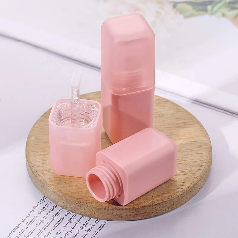 low moq high quality square pink matte empty plastic lip oil tube 3ml private labels lip gloss tube container