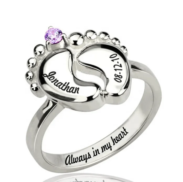 Private customized birthday gift 925 sterling silver personalized engraved any  logo name barefoot foot ring jewelry