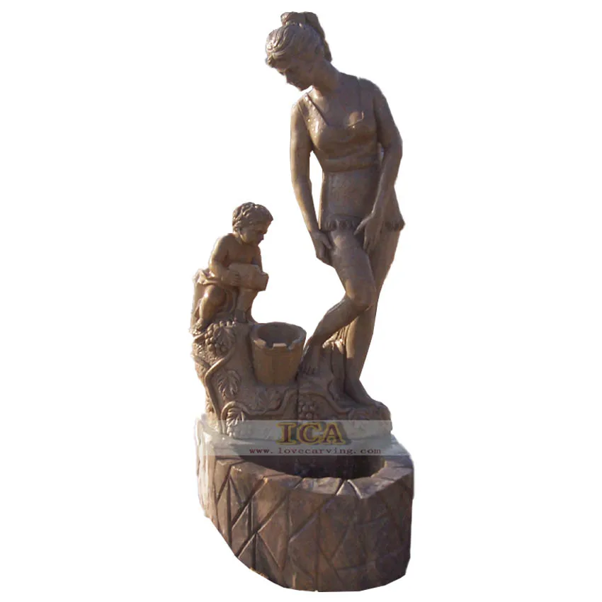 High quality  marble fountain hand carved with woman and boy statue sculpture for garden decoration