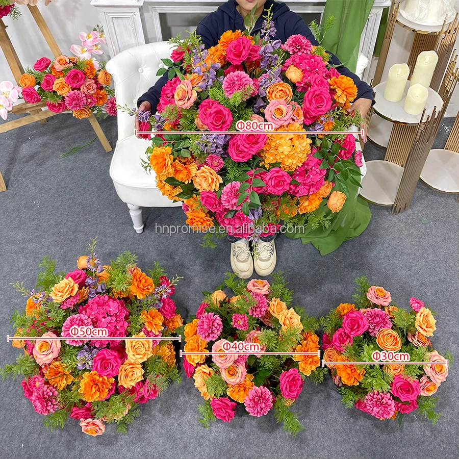 Promise Different Size Artificial Red Rose Flower Balls Arrangement Handmade Wedding Centerpiece Decor