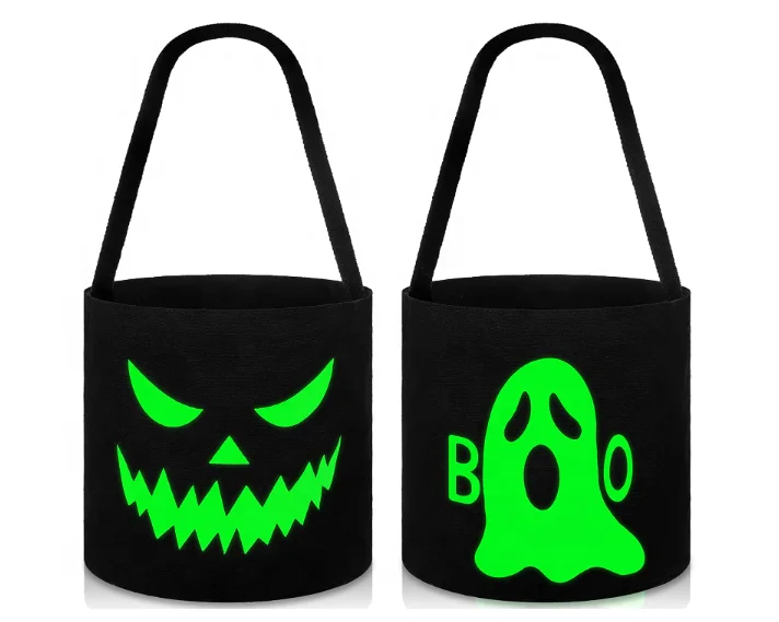 Halloween Collapsible for Kids Fluorescent  Party Basket Trick  Gifts Luminous black Candy Tote Bag in the Dark