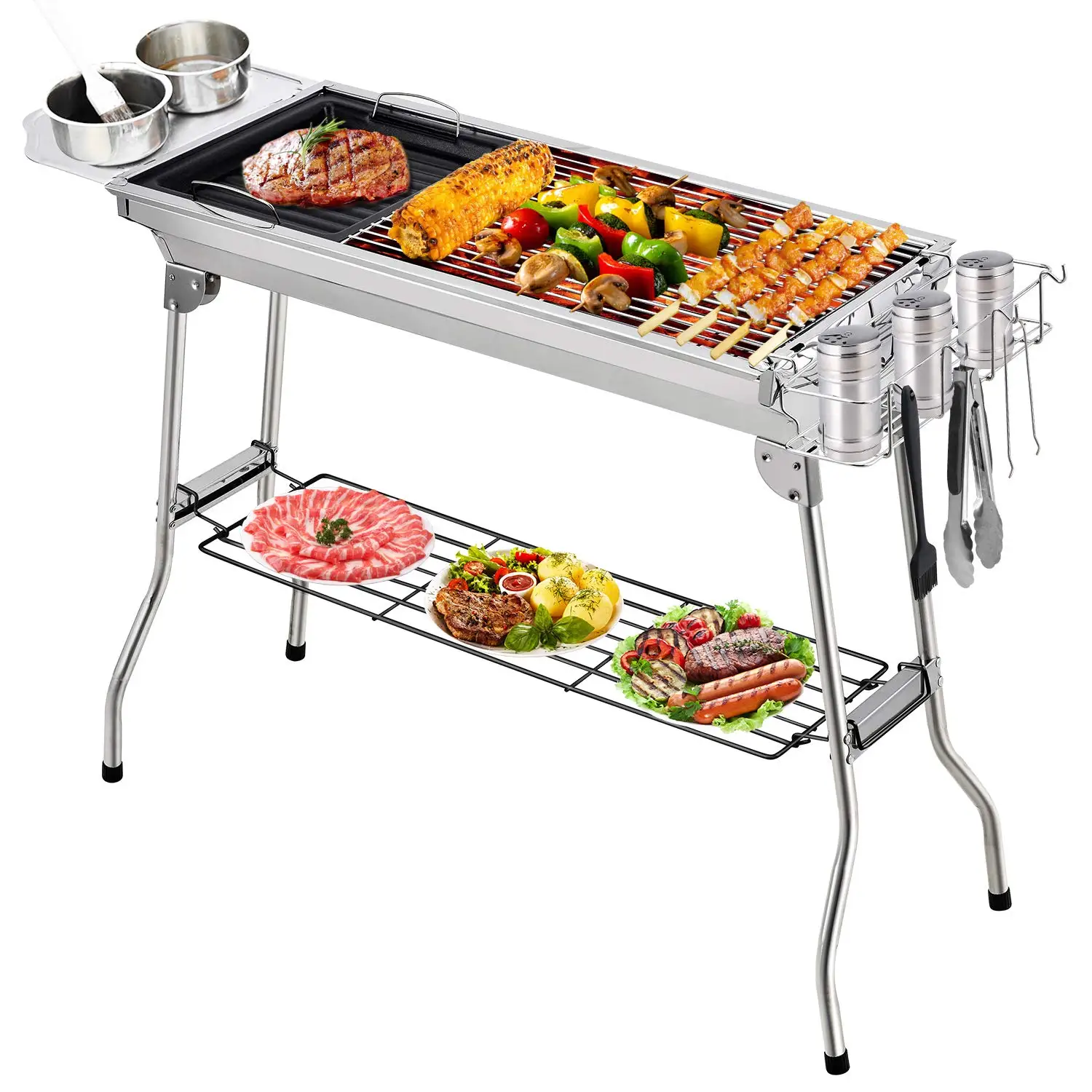 Portable Charcoal Grill,  Barbecue Grill Foldable Charcoal BBQ Grill Set Stainless Steel, Smoker Grill for Outdoor Camping