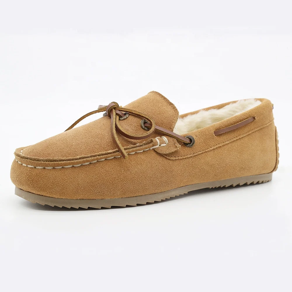 Warmlab Traditional soft and warm faux fur lining suede leather moccasins for men