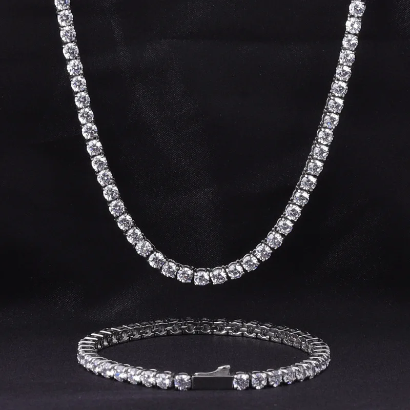 Copper material Moissanite100% Passed The Diamond GRA Certificate  Test Tennis Chain Men Necklaces