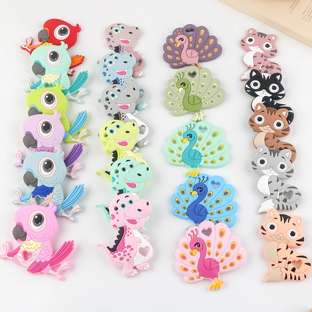 Customize Hot Selling Products Eco-friendly BPA Free Cat Dinosaur Cartoon Teether Making Diy Teething Silicone Teether Toys