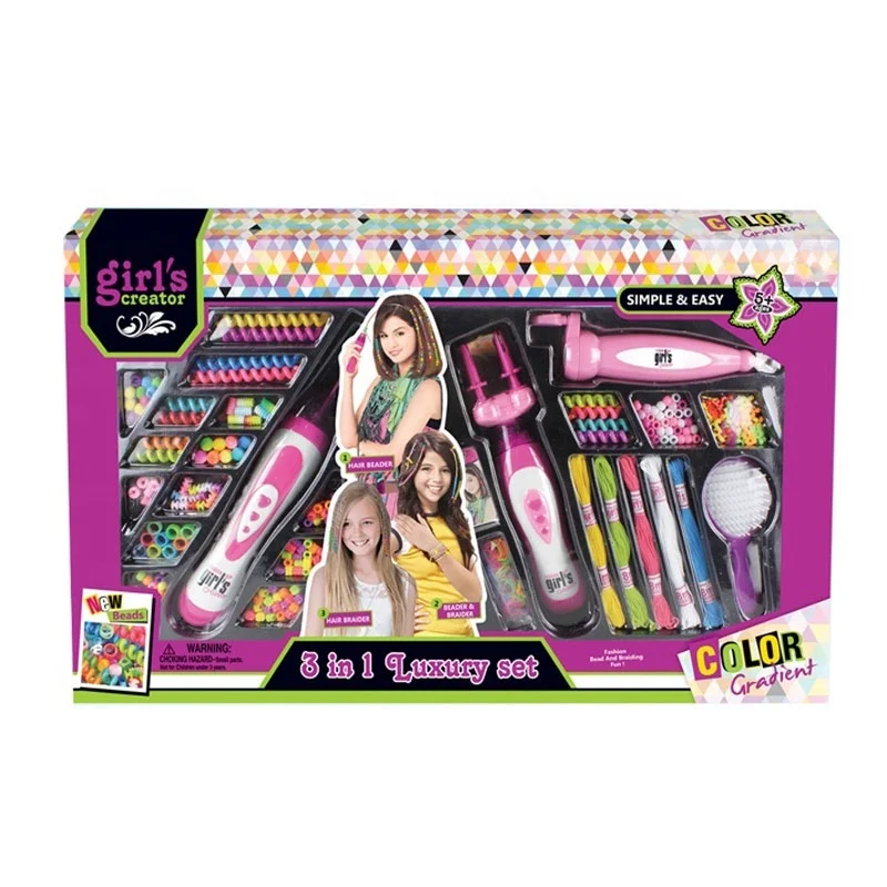 3 in 1 electric hair knitting suit girls make up set toy for puzzle