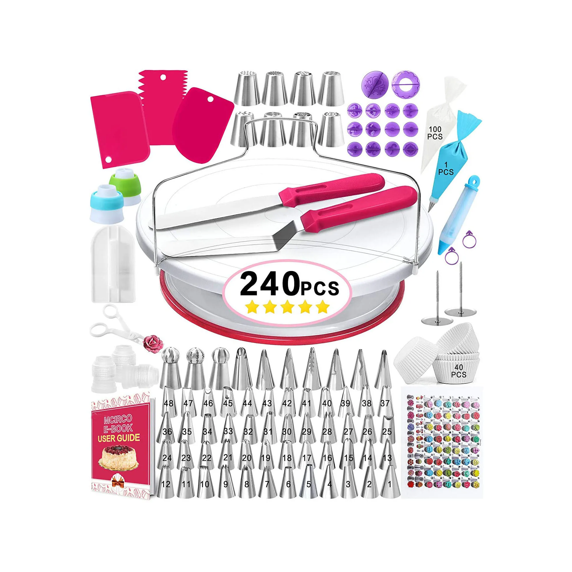 
Amazon 240 PCS Cake Decorating Tools Russian Piping Nozzles Baking Tools Cake Rotating Turntable for Cake 