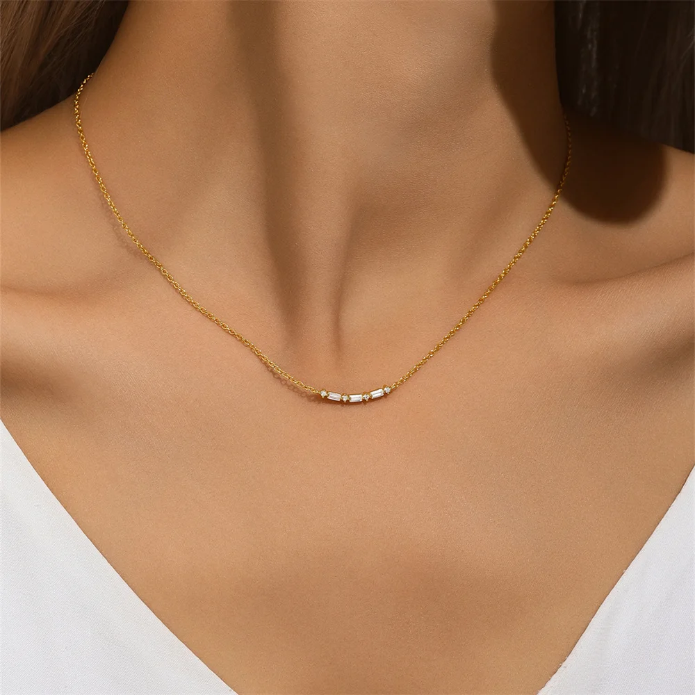 Fine Jewelry 925 Silver Crystal Rhinestone Gold Plated 5A Zircon Necklace