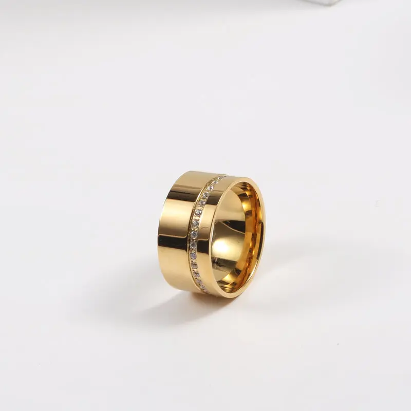 Joolim Jewelry Wholesale 18K Gold Plated Dainty Zirconia Surround Band Stainless Steel Rings for Women Dainty Rings