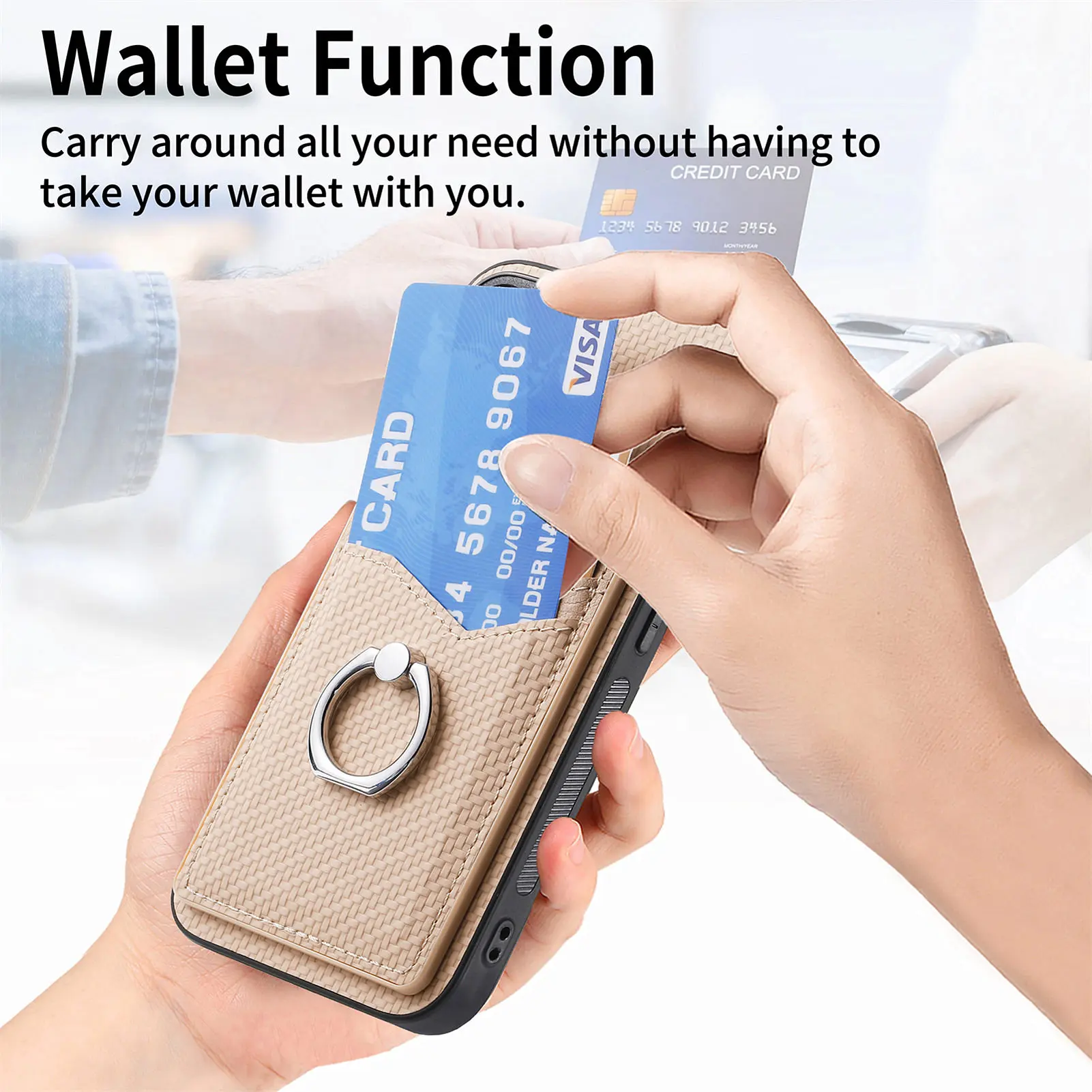 Carbon Fiber Phone Case with Card Holder Mobile Protection Sleeve Stylish Smartphone Cover Protective Shell