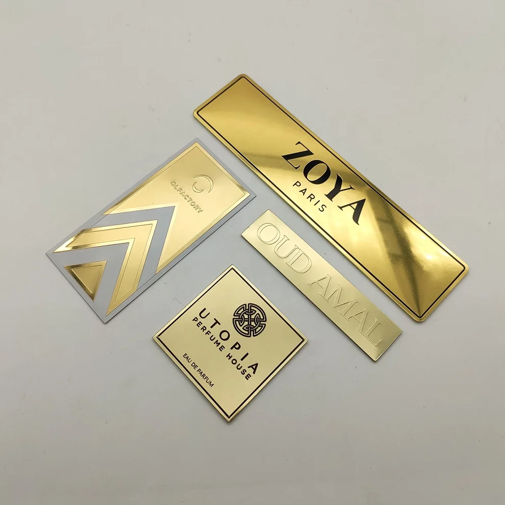 Aluminium Metal Embossed Logo Perfume Labels Custom Designs Cosmetics Package Decal Metal Sticker For Fragrance Glass Bottle