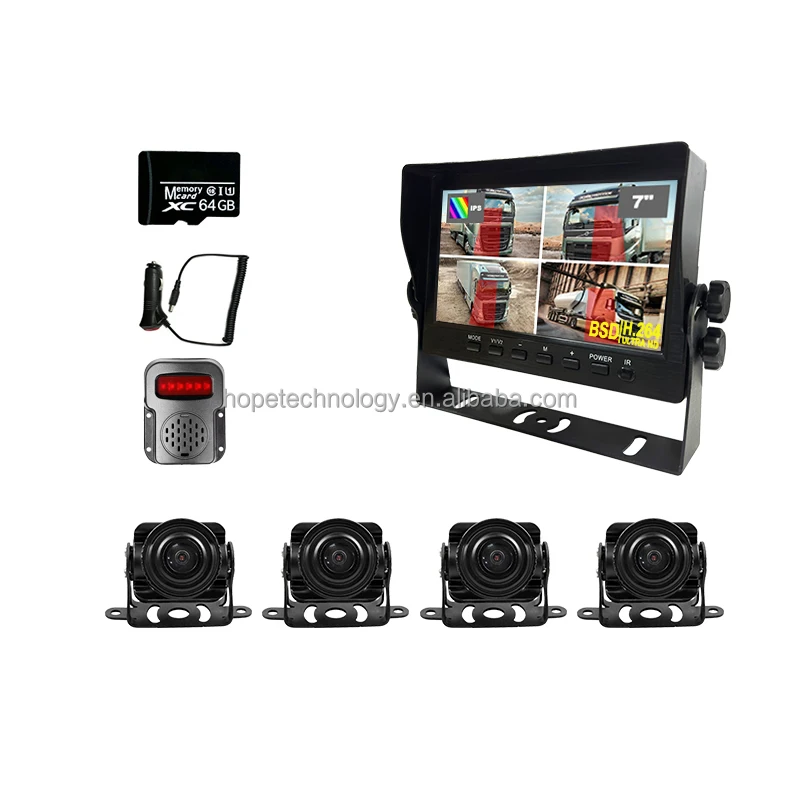 12-36V 360  BSD AI Waterproof Backup Camera 7Inch Digiatl Video Recorder AI DVR