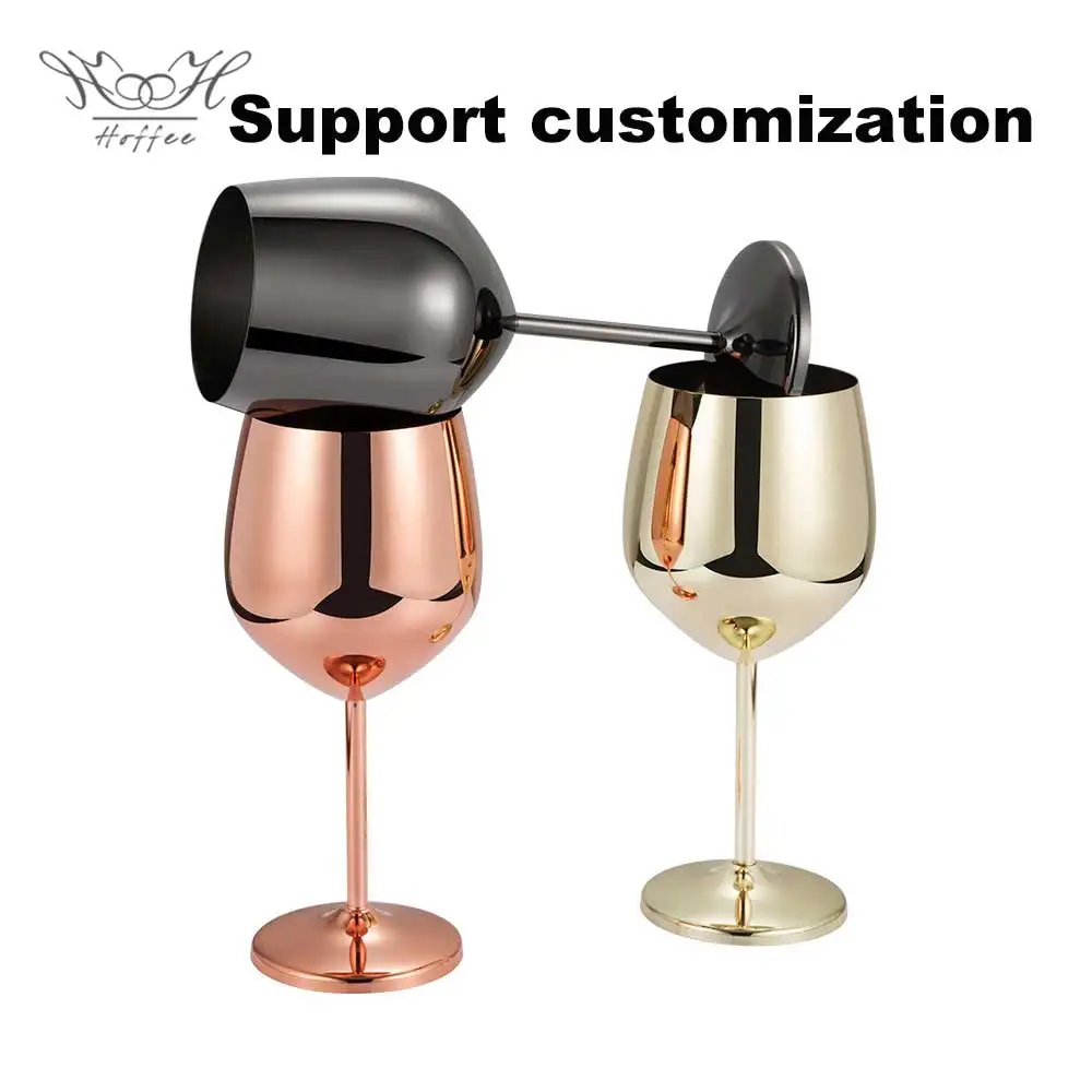 Custom Logos Stemmed 17oz Red Wine Cup Bar Drink Champagne Metal Unbreakable Portable Stainless Steel Wine Glasses Goblet Mugs