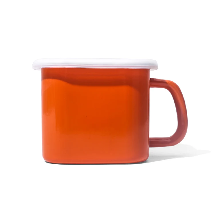 Square Storage Box Enamel Container Milk Pot With Silicone Lid