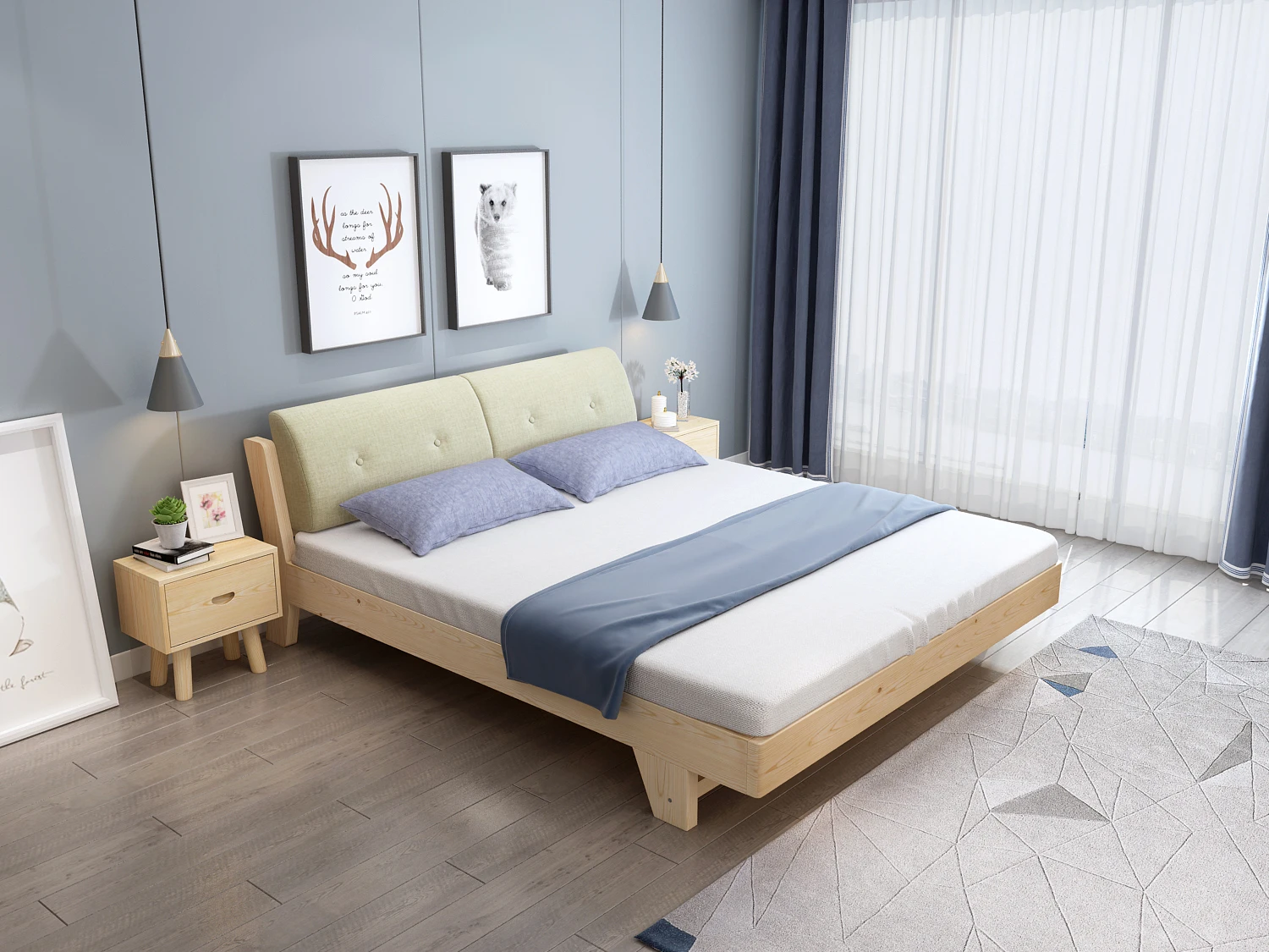 
Wholesale modern simple bed room furniture bedroom set bed frame solid wooden double bed 