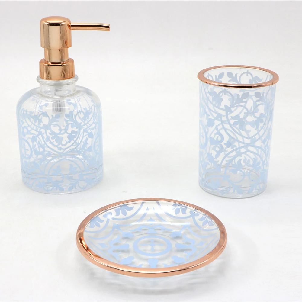 3pcs bath set glass bathroom accessories set soap dispenser  tumbler  soap dish