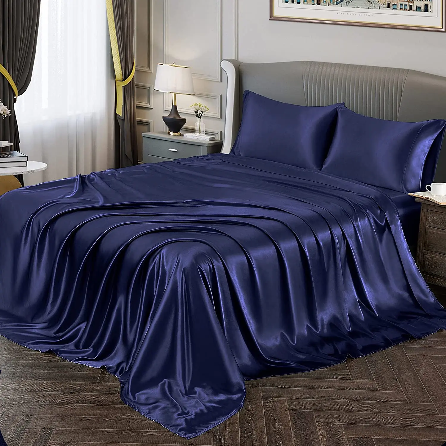 Super Soft Satin Sheets 4-Pieces Luxury Silky Bed Sheets - Extra Soft 1800 Microfiber Sheet Set, Wrinkle, Fade, Stain Resistant