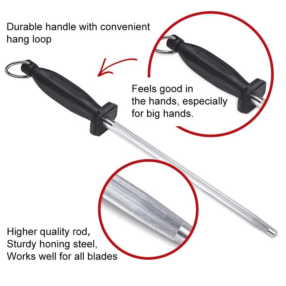 Custom 10 Inch knife sharpener Steel Knife Sharpening Rod honing rod for kitchen