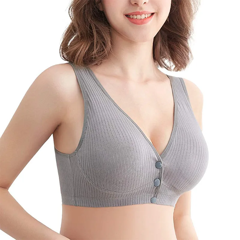 Brassier Deportivo Ribbed Front Buckle Comfortable Wirefree Bralettes Breastfeeding Sports Bra Cotton Maternity & Nursing Bra
