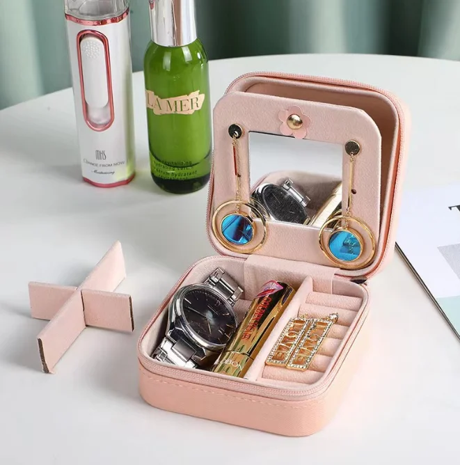 2024 hot sale square shape Portable  jewelry organizer box with mirror for sale