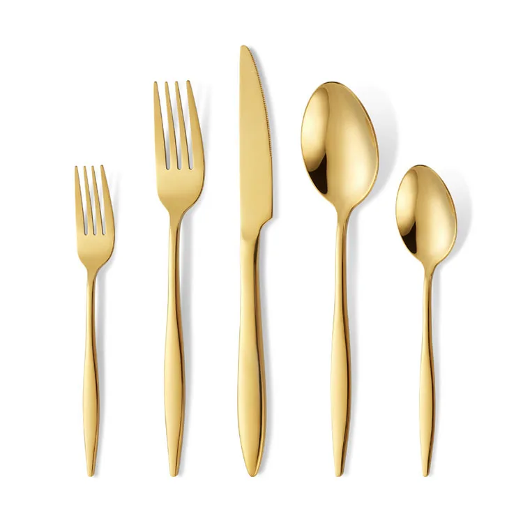Custom Premium Bulk Dinner Spoons Travel Silverware Set Pvd Plated Cutlery Stainless Steel Mirror Gold Flatware for Wedding