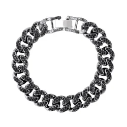 Fashion Hip Hop Black Diamond Iced Out Jewelry Bling Bling Crystal Rhinestones Miami Cuban Link Chain Bracelet For Men Women