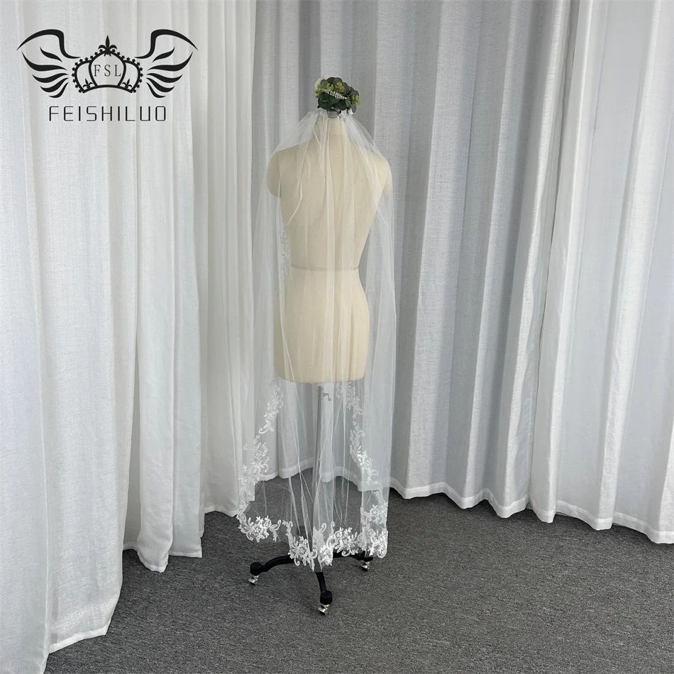 Feishiluo Wholesale  Luxury Long High Quality One -Layer Bride Veil Wedding Accessories Bridal Wedding Veil With Comb 150CM
