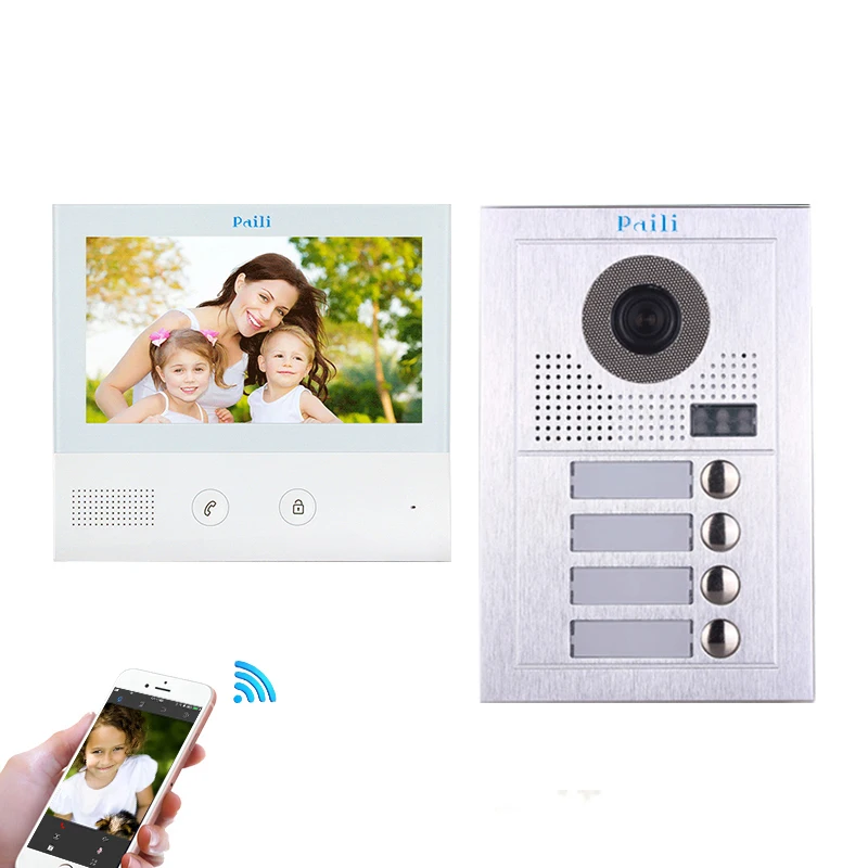 
2020 Paili 7 inch wifi 2 Wire Intercom Video Door Phone with 170 degree HD camera for 4 families 