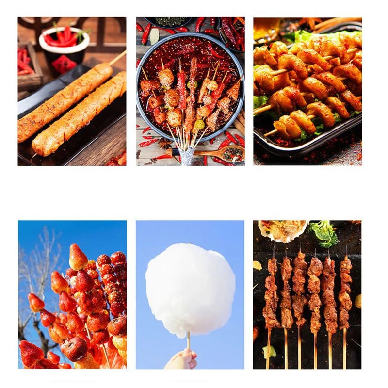 Barbecue skewers for Oden spicy hot pot and Guo Kui chicken available with laser engraved LOGO disposable round bamboo skewers
