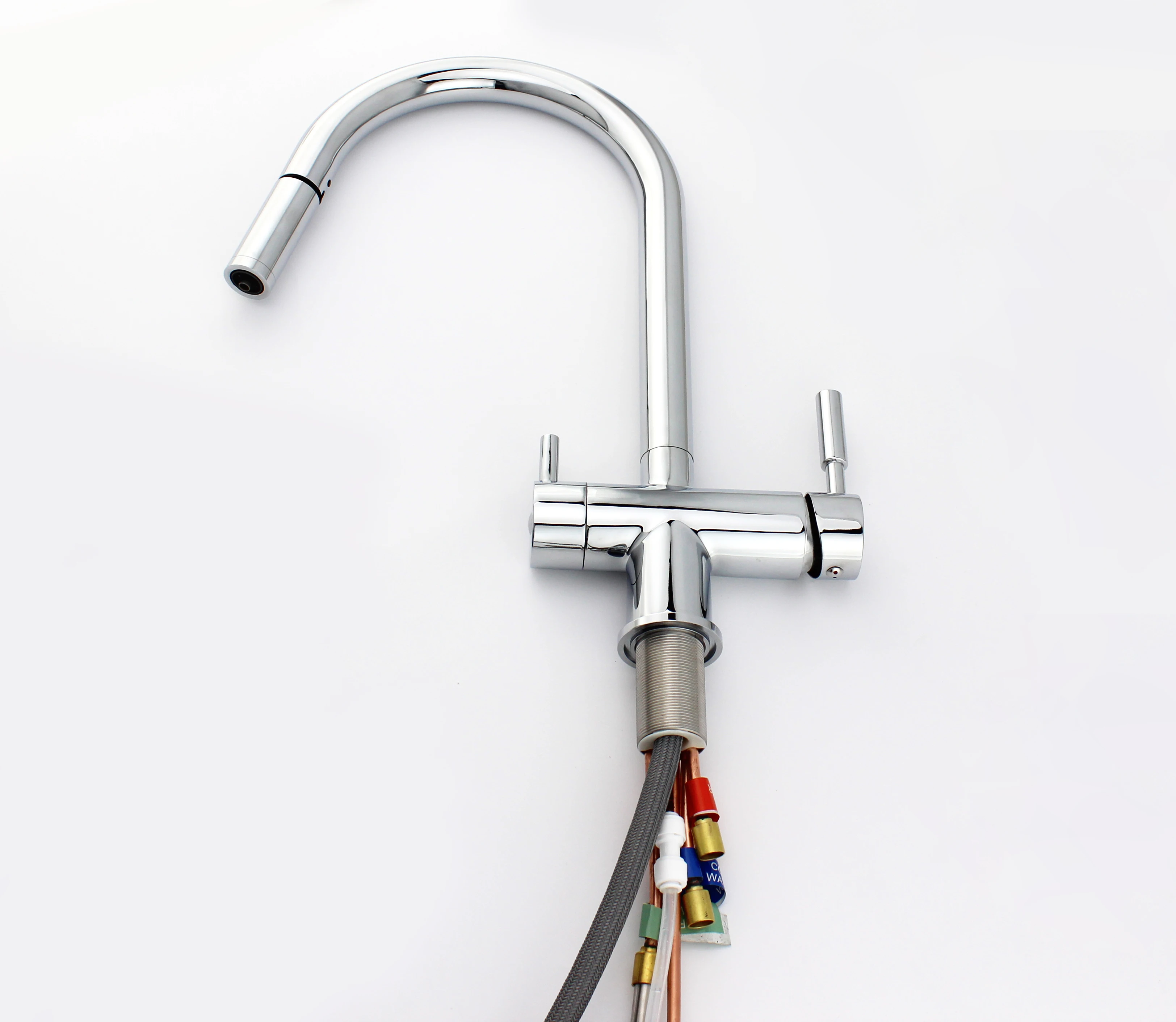 High Quality 3-Way Pull out Filter Tap Stainless Steel AISI 3-in-1 Purification Kitchen Mixer Faucet Chrome Finished