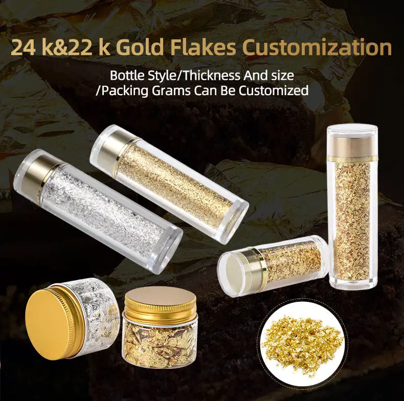 Wholesale Price Metal Gold Leaf Foil Flakes Manufacturer 1G One Bottle 99% 24K Gold Foil For Nails Painting Crafts