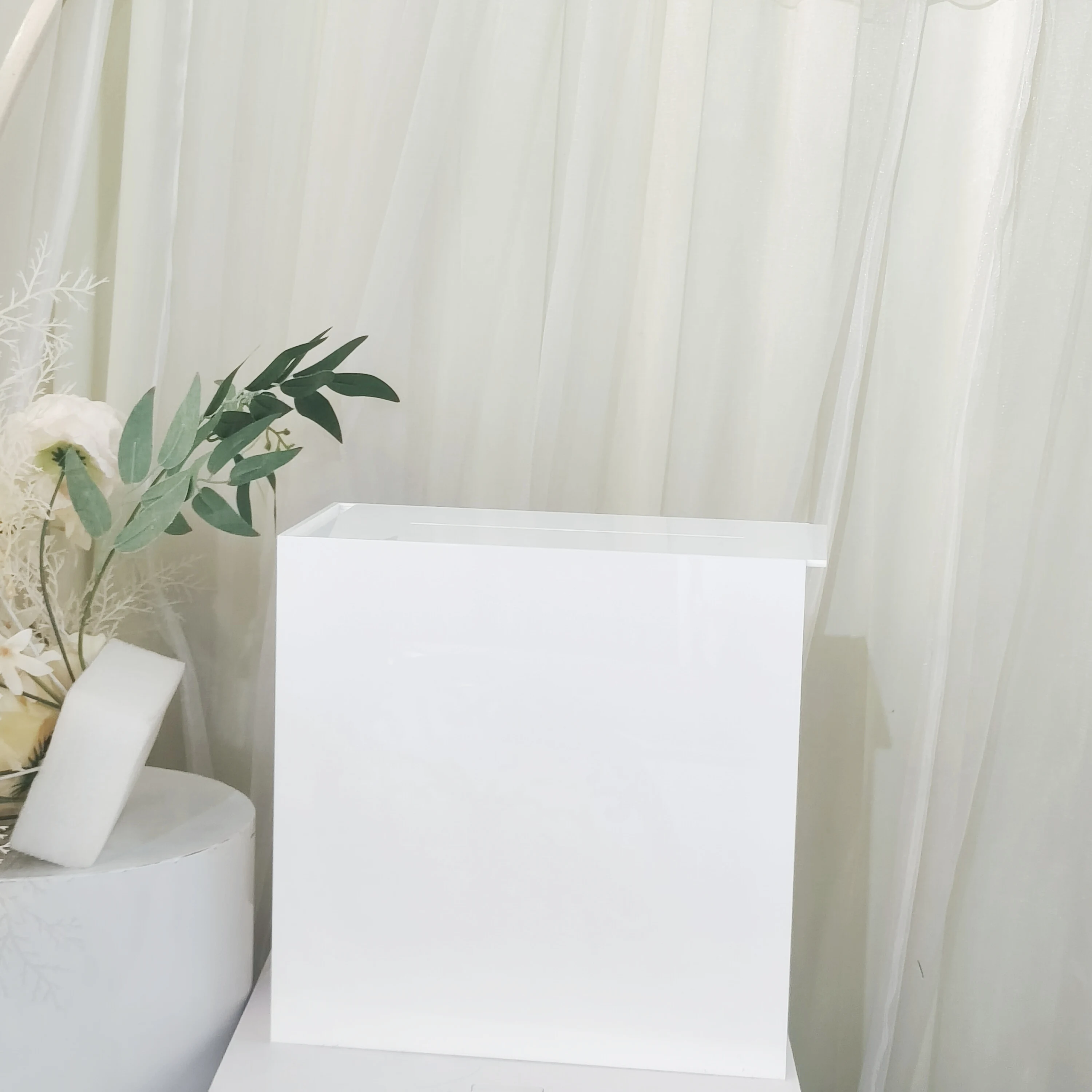 Acrylic White Acrylic Wedding Wishing Well Card Ballot Box With Slot Money Card Boxes For Wedding Receptions